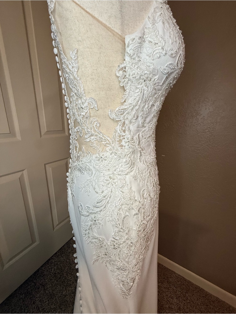 Elegant White Lace Halter Bridal Gown - Picture 8 of 17